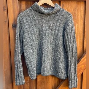 Vintage Gray Thick Chunky Knit Turtleneck Sweater Eclectic Grandpa Core Vtg 90s